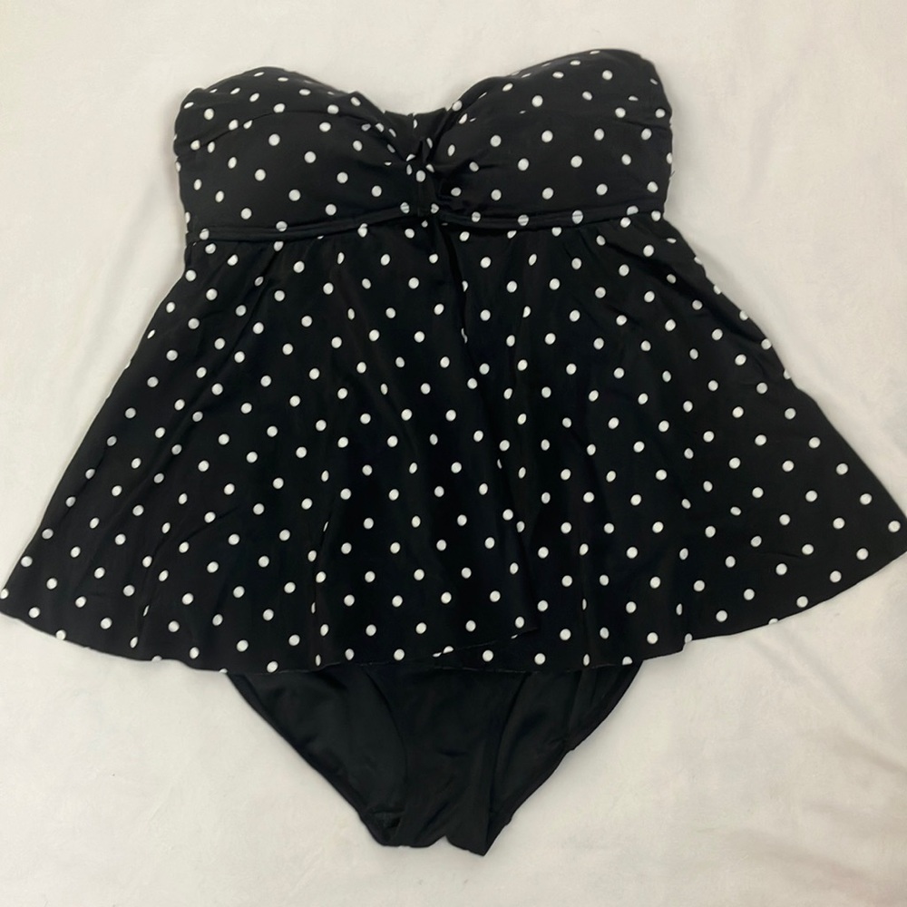 Tropical Escape Black Polka Dot strapless Swimsuit woman’s size 8 - Picture 1 of 10